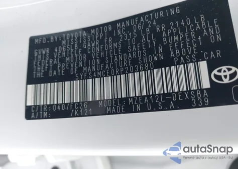 2024 Toyota Corolla Se from USA, damaged, VIN 5YFS4MCE0RP203680